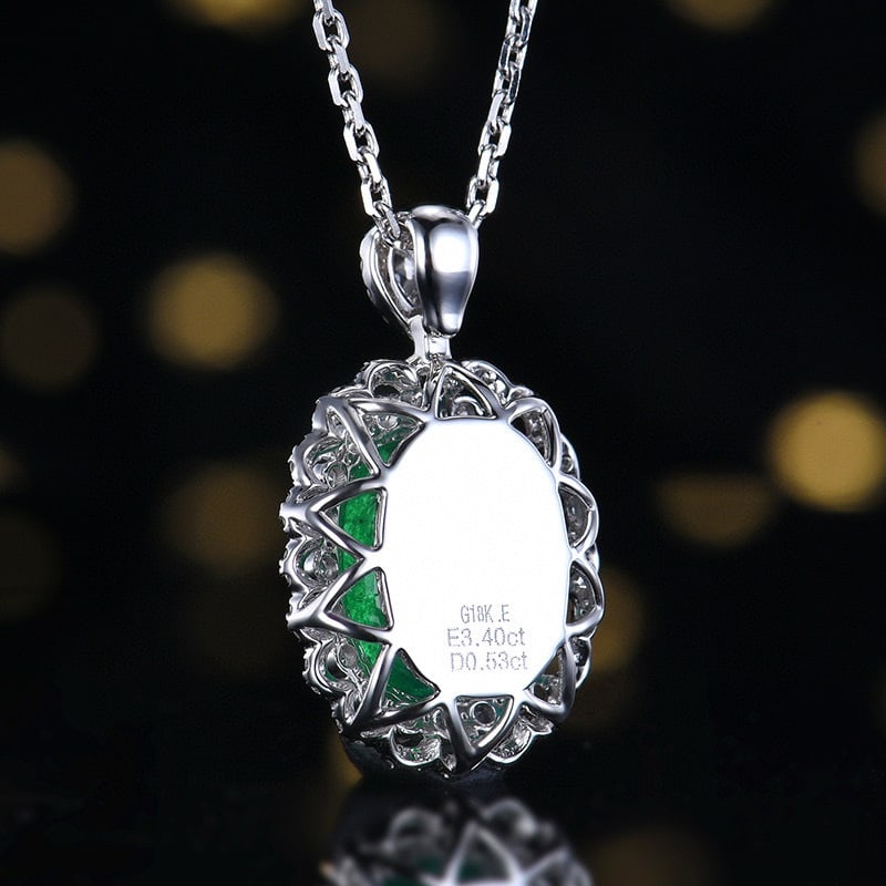 14k Gold 3.93 Ctw Vivid Green Natural Emerald & Diamond Pendant( Without Chain ) - 5