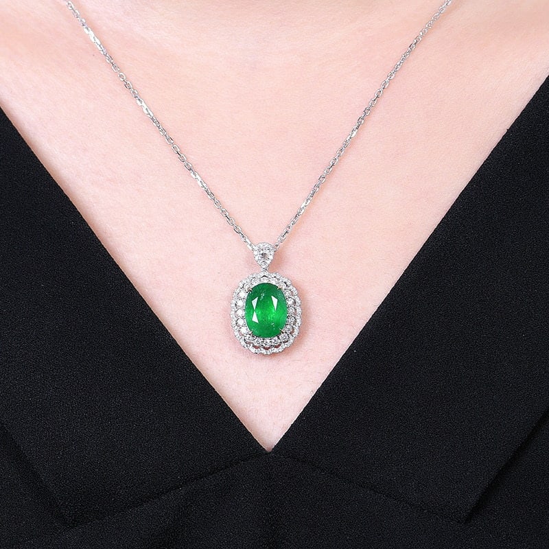 14k Gold 3.93 Ctw Vivid Green Natural Emerald & Diamond Pendant( Without Chain ) - 6