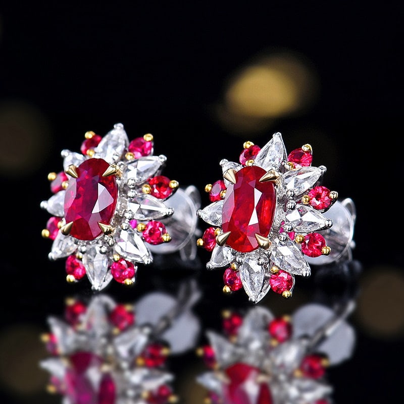 14k Gold 1.16 Ctw Natural Ruby & Diamond Earrings - 2