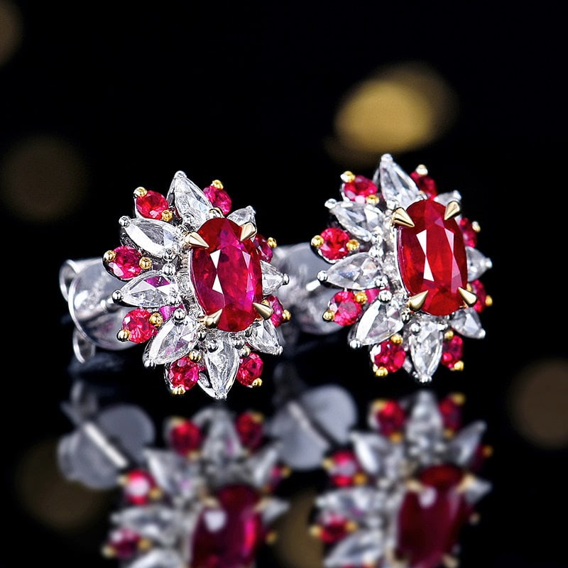 14k Gold 1.16 Ctw Natural Ruby & Diamond Earrings - 3