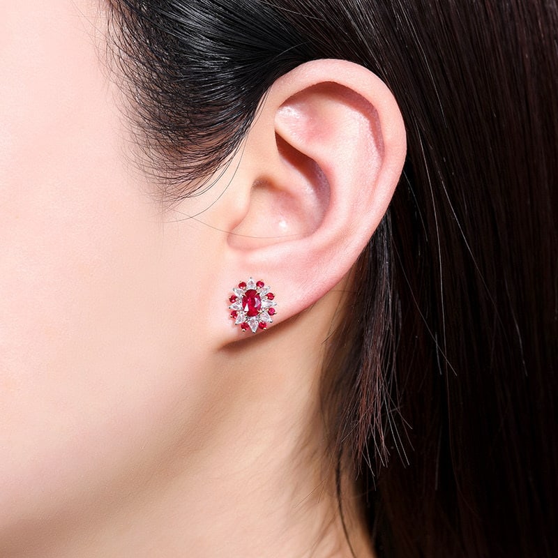 14k Gold 1.16 Ctw Natural Ruby & Diamond Earrings - 4
