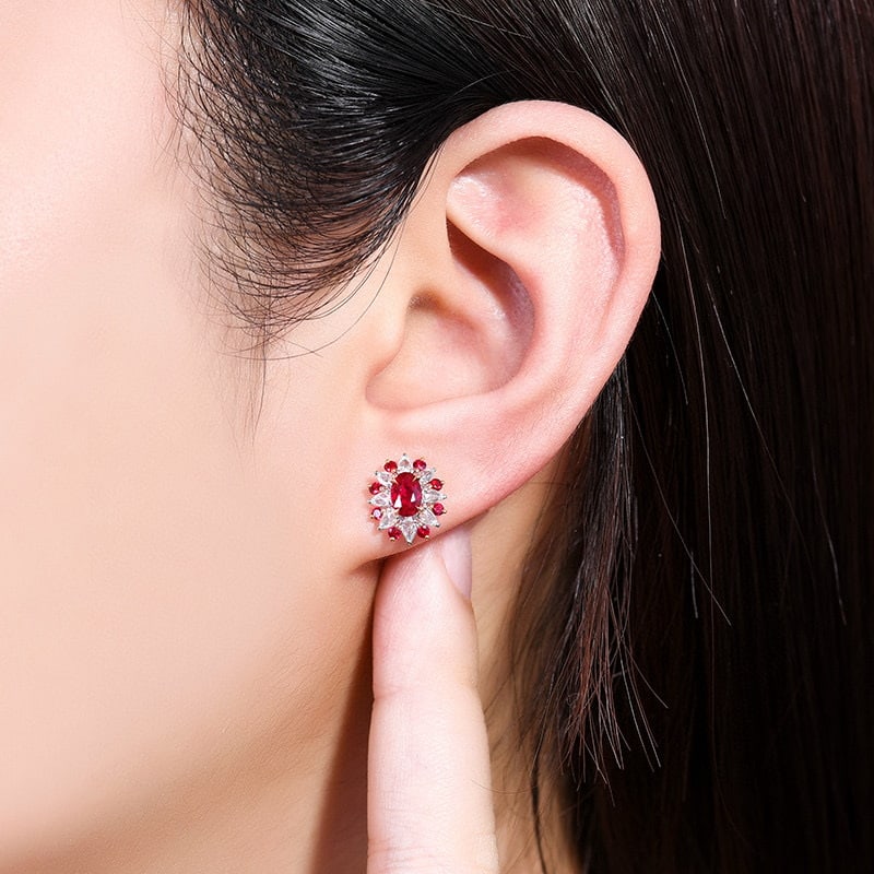 14k Gold 1.16 Ctw Natural Ruby & Diamond Earrings - 5