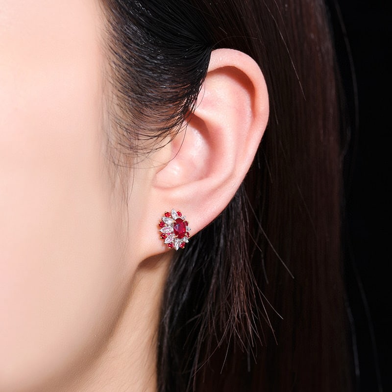 14k Gold 1.16 Ctw Natural Ruby & Diamond Earrings - 6