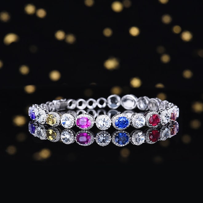 14k Gold 5.81 Ctw Natural Sapphire & Diamond Bracelet - 3
