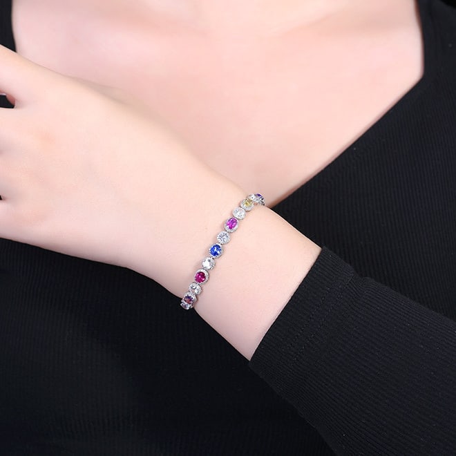 14k Gold 5.81 Ctw Natural Sapphire & Diamond Bracelet - 6