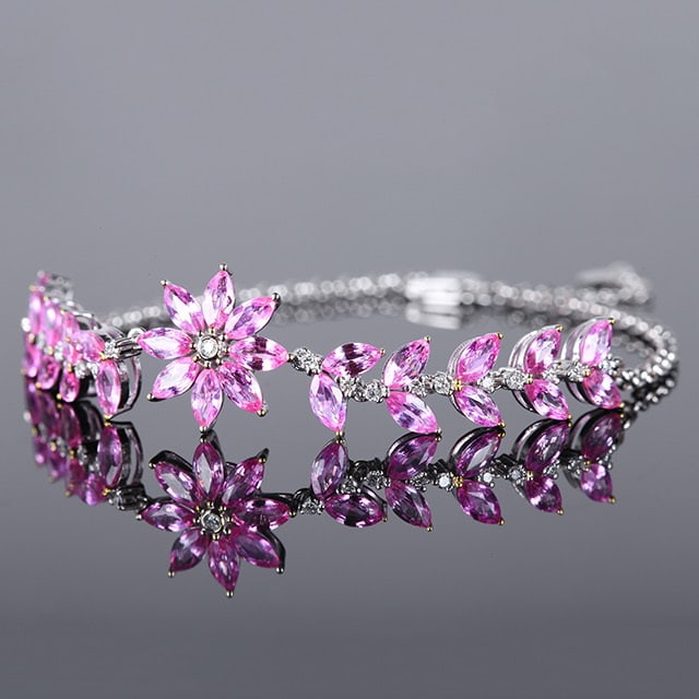 14k Gold 5.61 Ctw Natural Padparadscha Sapphire & Diamond Bracelet - 2