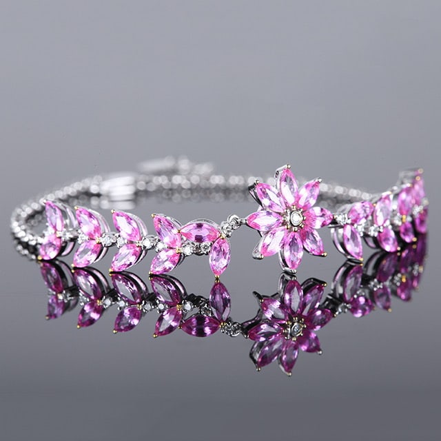 14k Gold 5.61 Ctw Natural Padparadscha Sapphire & Diamond Bracelet - 3