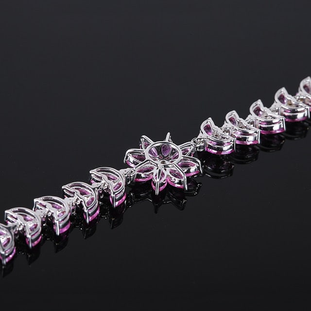 14k Gold 5.61 Ctw Natural Padparadscha Sapphire & Diamond Bracelet - 4