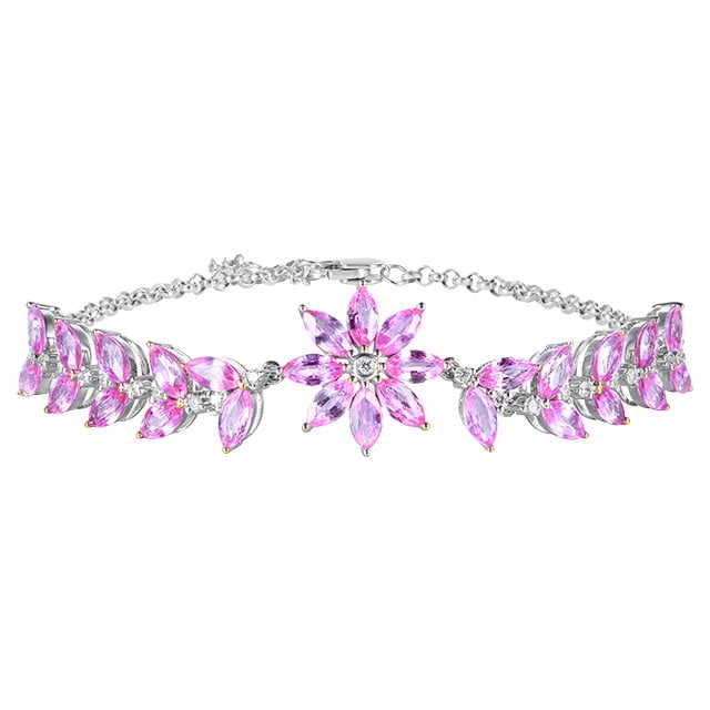 14k Gold 5.61 Ctw Natural Padparadscha Sapphire & Diamond Bracelet - 5