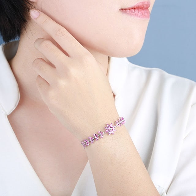 14k Gold 5.61 Ctw Natural Padparadscha Sapphire & Diamond Bracelet - 6