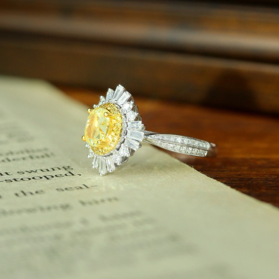 14k Gold 1.28 Ctw Natural Yellow Diamond & Diamond Ring - 3