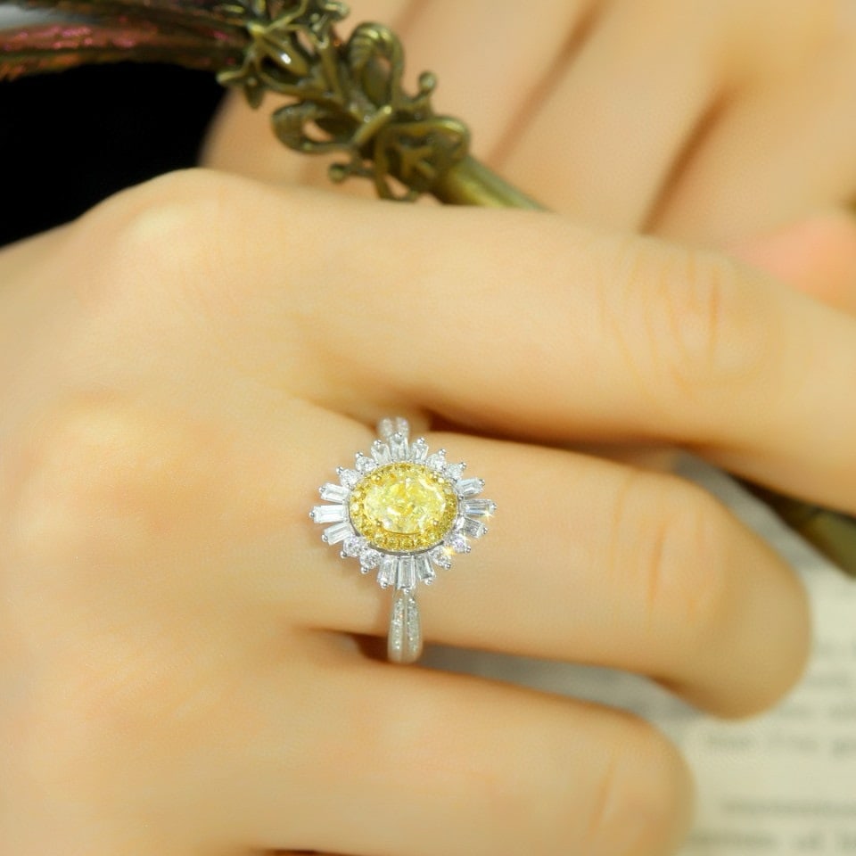 14k Gold 1.28 Ctw Natural Yellow Diamond & Diamond Ring - 4