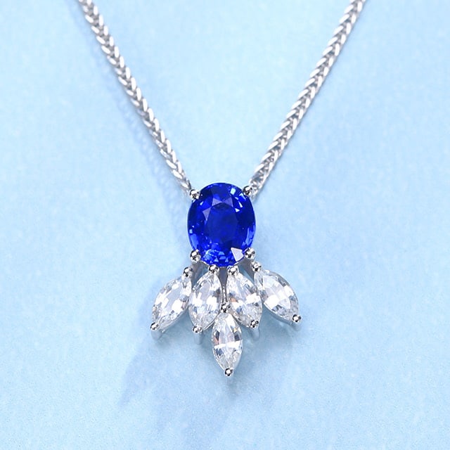 14k Gold 1.03 Ctw Natural Sapphire & Sapphire Pendant( Without Chain ): Ref:230980102 // gold content:14k gold // main gemstone:sapphire // shape:oval // carat weight:0. 45ct // color:blue // treatment:natural // // adjacent gemstone 2 : sapphire // shape:marquise //