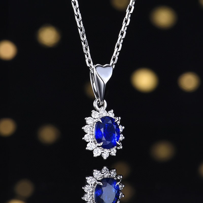 14k Gold 0.75 Ctw Vivid Blue Natural Sapphire & Diamond Pendant( Without Chain ) - 3