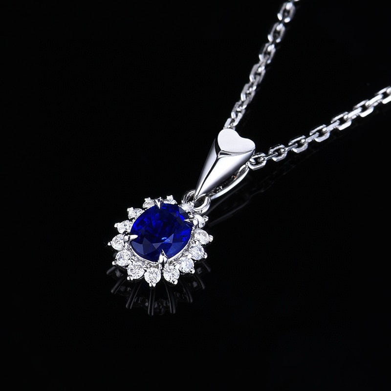 14k Gold 0.75 Ctw Vivid Blue Natural Sapphire & Diamond Pendant( Without Chain ) - 4