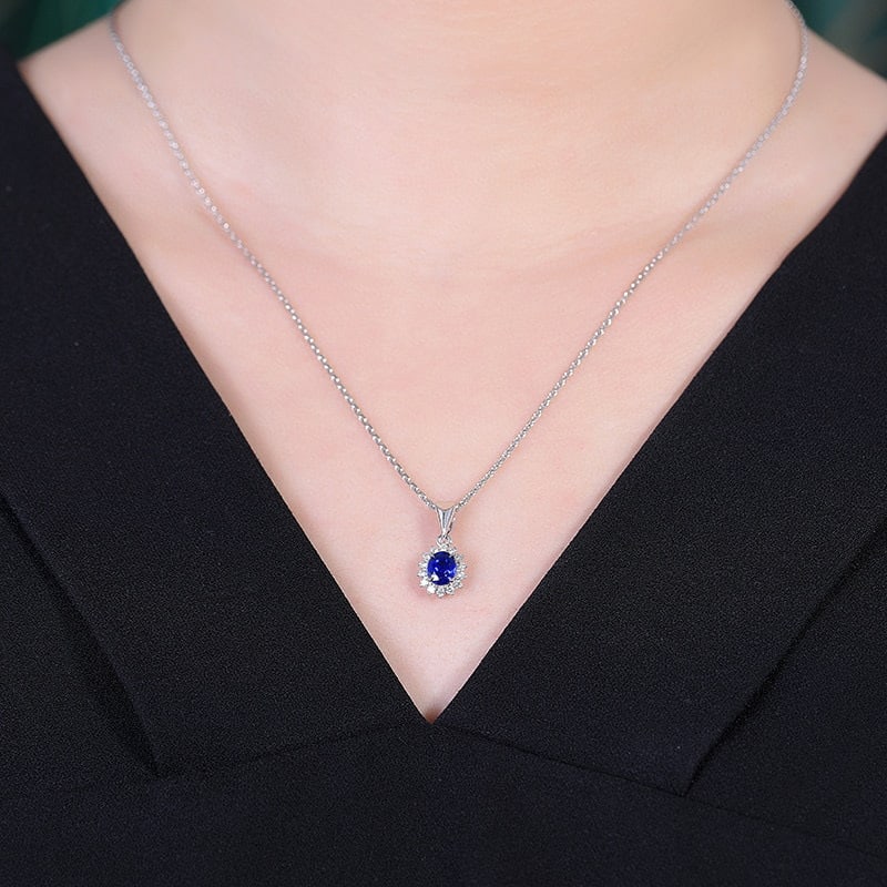 14k Gold 0.75 Ctw Vivid Blue Natural Sapphire & Diamond Pendant( Without Chain ) - 5