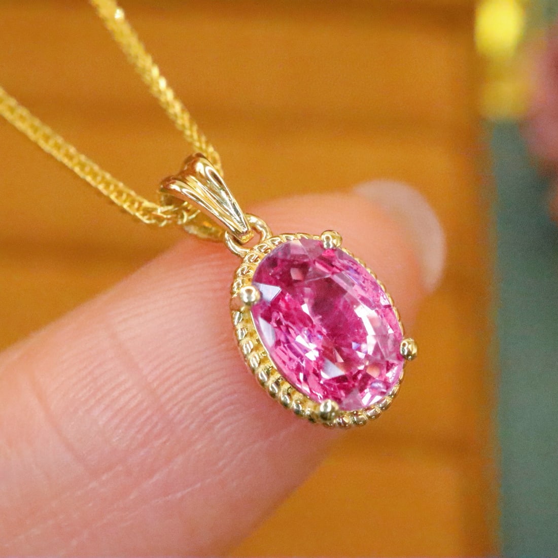 14k Gold 0.96 Ct Natural Padparadscha Sapphire Pendant( Without Chain ) - 2