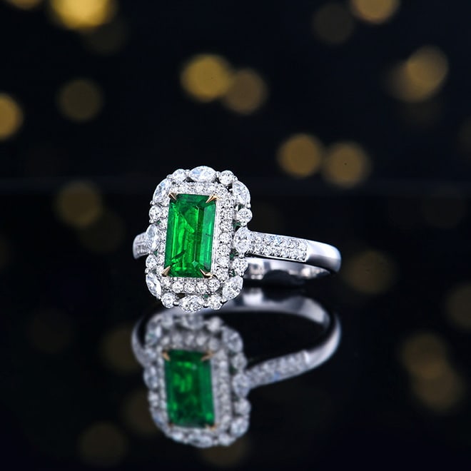14k Gold 1.26 Ctw Vivid Green Natural Emerald & Diamond Ring - 2