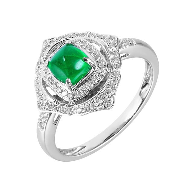 14k Gold 0.97 Ctw Vivid Green Natural Emerald & Diamond Ring - 5