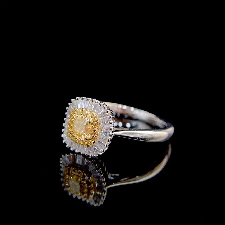 14k Gold 0.60 Ctw Natural Yellow Diamond & Diamond Ring - 4