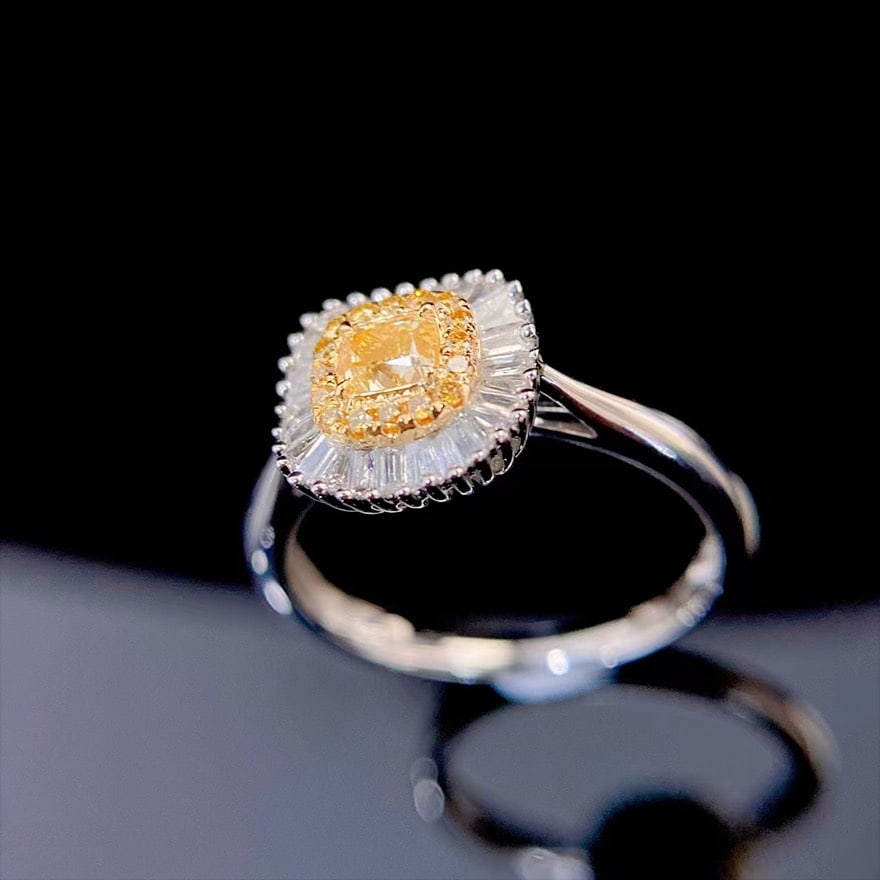 14k Gold 0.60 Ctw Natural Yellow Diamond & Diamond Ring - 5