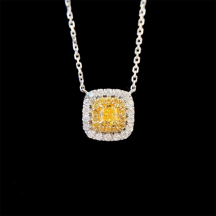 14k Gold 0.42 Ctw Natural Yellow Diamond & Diamond Necklace - 3