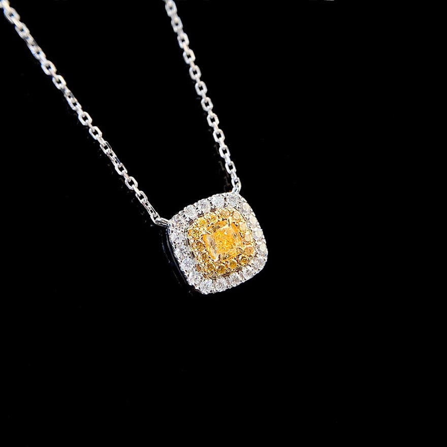 14k Gold 0.42 Ctw Natural Yellow Diamond & Diamond Necklace - 4