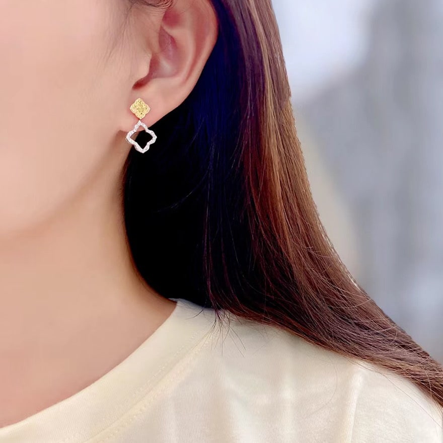 14k Gold 0.65 Ct Natural Color Diamond Earrings - 4