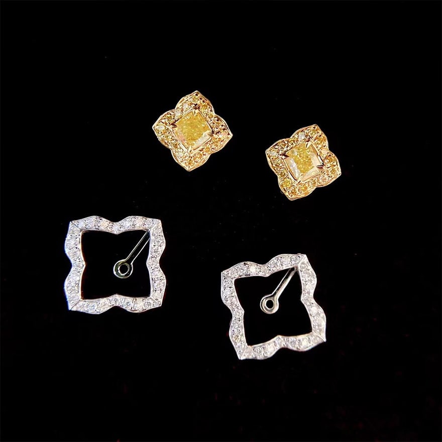 14k Gold 0.65 Ct Natural Color Diamond Earrings - 5