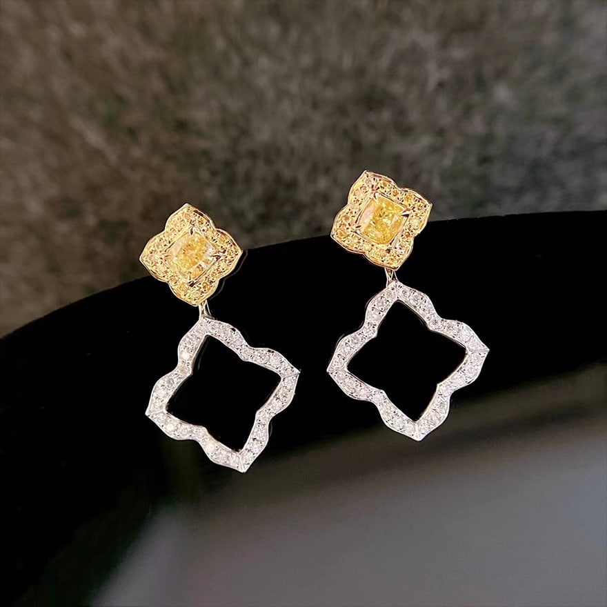 14k Gold 0.65 Ct Natural Color Diamond Earrings - 7