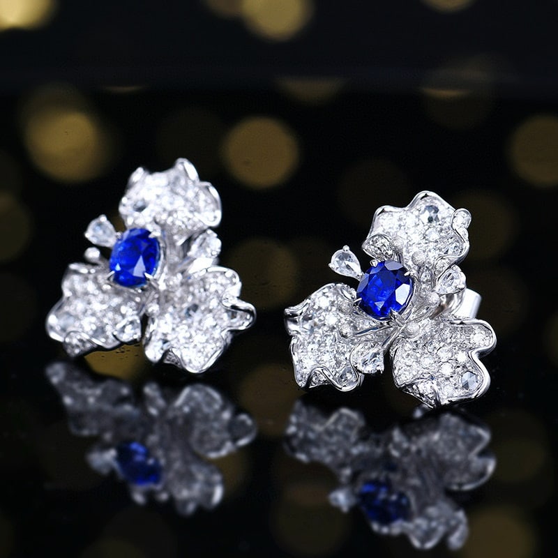 14k Gold 2.67 Ctw Natural Sapphire & Diamond Earrings - 2