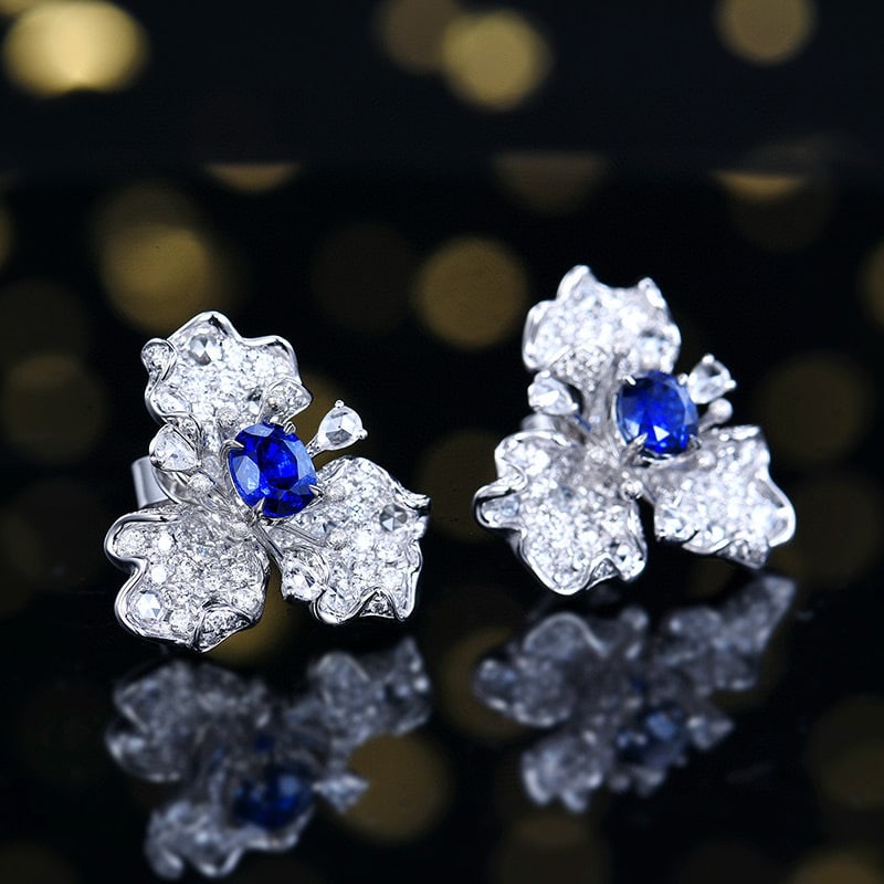 14k Gold 2.67 Ctw Natural Sapphire & Diamond Earrings - 3