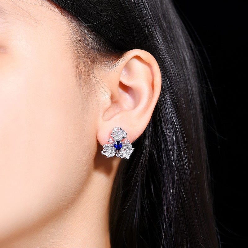 14k Gold 2.67 Ctw Natural Sapphire & Diamond Earrings - 5