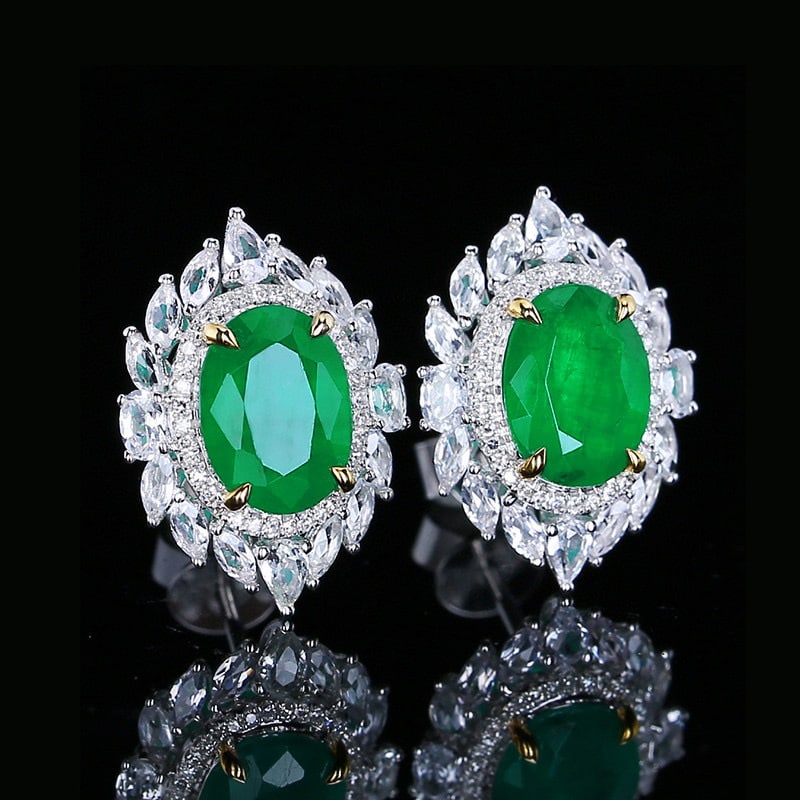 14k Gold 3.63 Ctw Vivid Green Natural Emerald & Diamond Earrings - 3