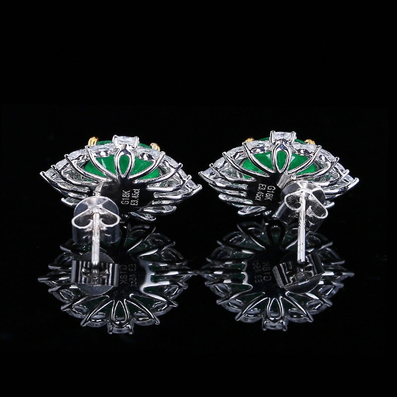 14k Gold 3.63 Ctw Vivid Green Natural Emerald & Diamond Earrings - 4