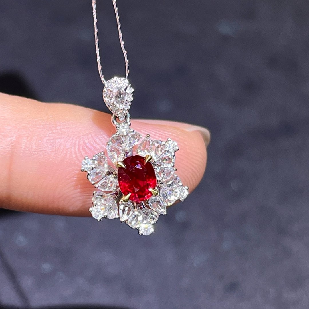 14k Gold 1.86 Ct Natural Ruby & Diamond Jewelry Set - 4