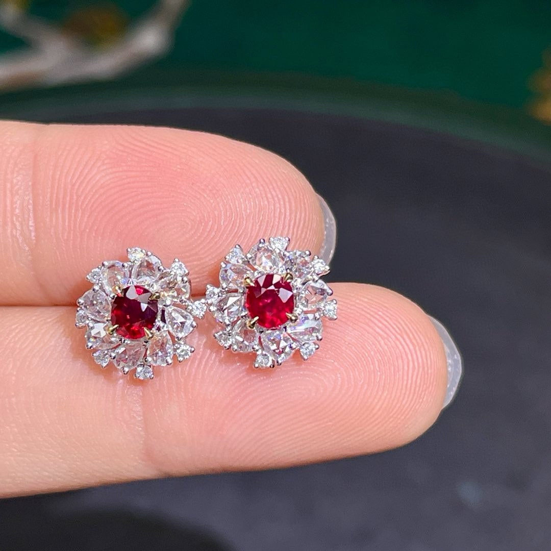 14k Gold 1.86 Ct Natural Ruby & Diamond Jewelry Set - 5