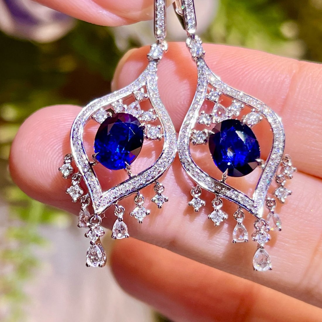 14k Gold 4.22 Ctw Natural Sapphire & Diamond Earrings - 2
