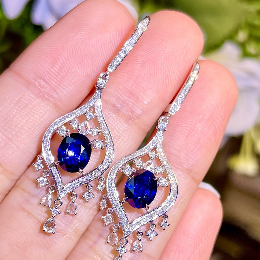 14k Gold 4.22 Ctw Natural Sapphire & Diamond Earrings - 3