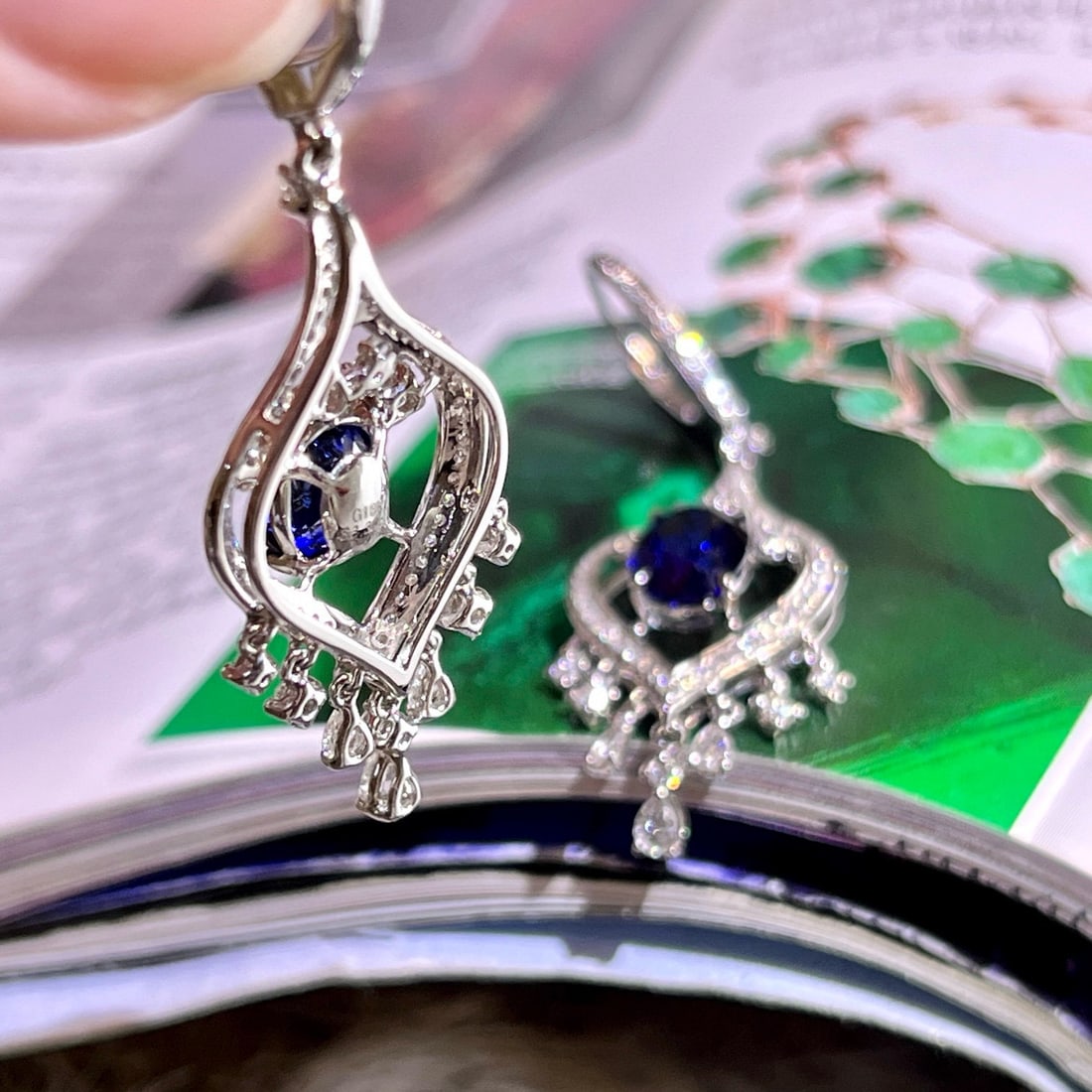 14k Gold 4.22 Ctw Natural Sapphire & Diamond Earrings - 4