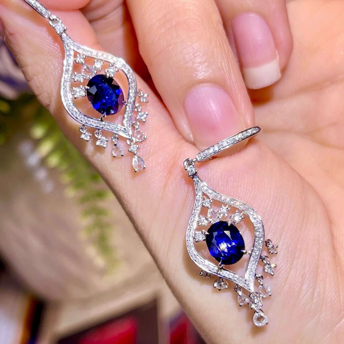 14k Gold 4.22 Ctw Natural Sapphire & Diamond Earrings - 5
