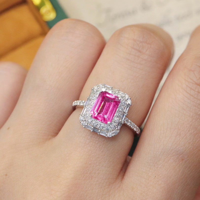 14k Gold 1.98 Ctw Natural Padparadscha Sapphire & Diamond Ring - 5