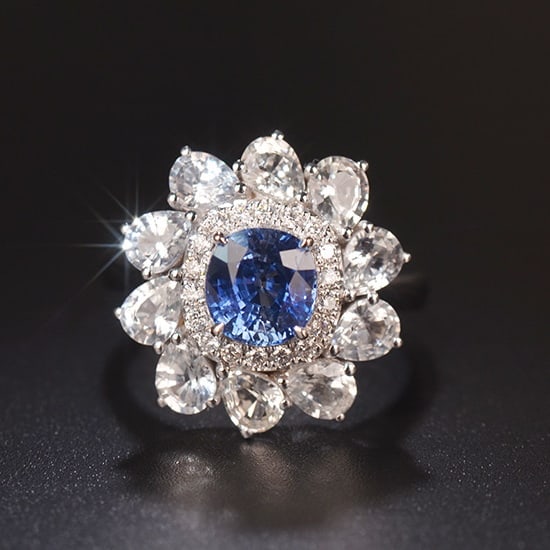 14k Gold 1.89 Ctw Natural Sapphire & Diamond Ring: Ref:230980144 // gold content:14k gold // ring size:7. 25us // // main gemstone:sapphire // shape:oval // carat weight:1. 75ct // color:blue // treatment:natural // // adjacent gemstone 2 : diamond //