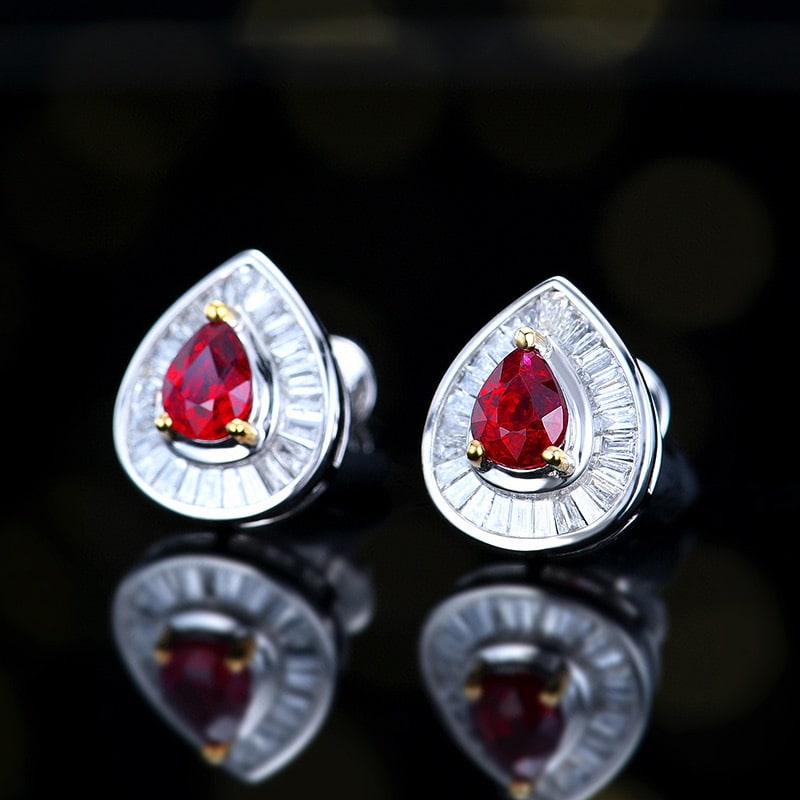14k Gold 1.03 Ctw Natural Ruby & Diamond Earrings - 2