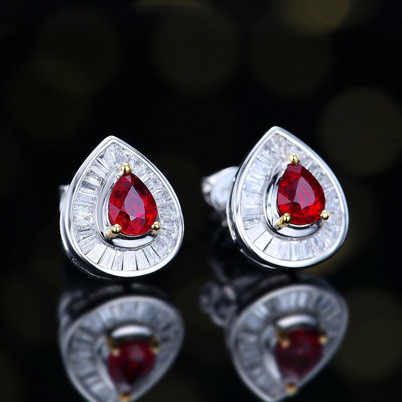 14k Gold 1.03 Ctw Natural Ruby & Diamond Earrings - 3