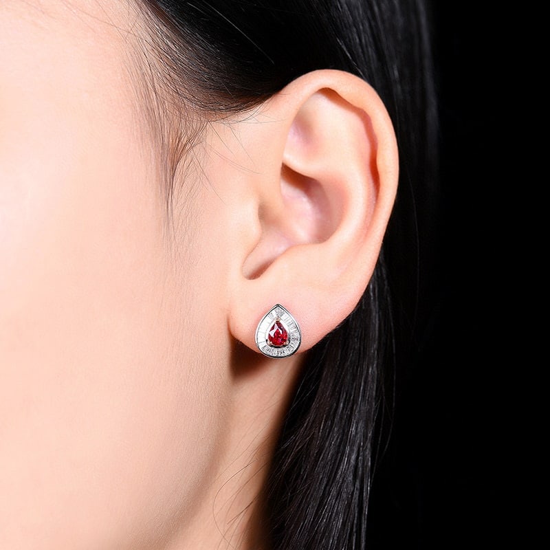 14k Gold 1.03 Ctw Natural Ruby & Diamond Earrings - 6