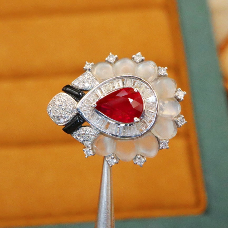 14k Gold 1.47 Ctw Natural Ruby & Diamond Brooch/pendant( Without Chain ) - 2