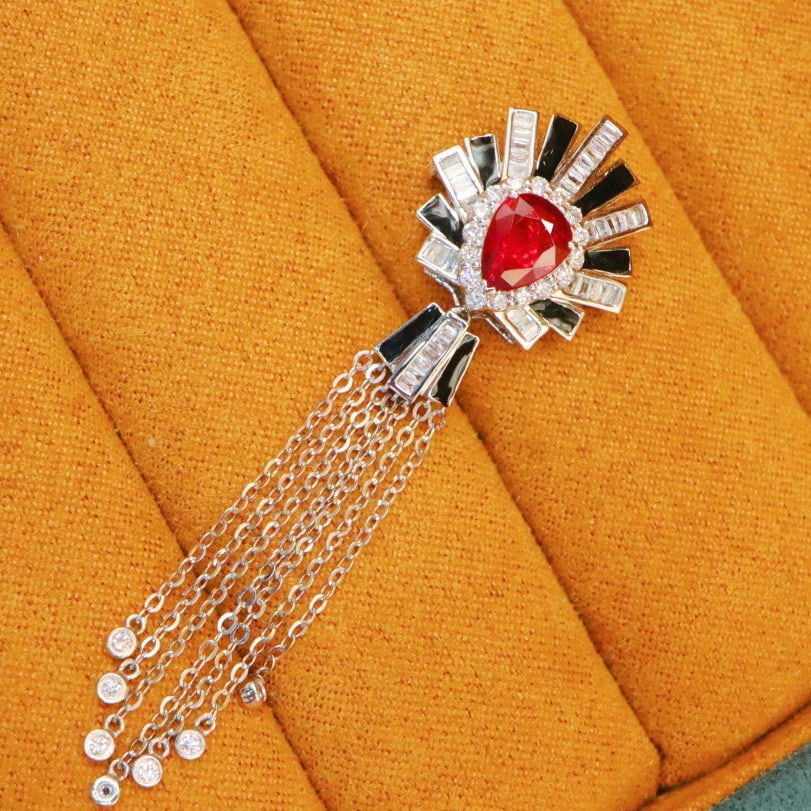 14k Gold 1.56 Ctw Natural Ruby & Diamond Brooch/pendant( Without Chain ) - 3