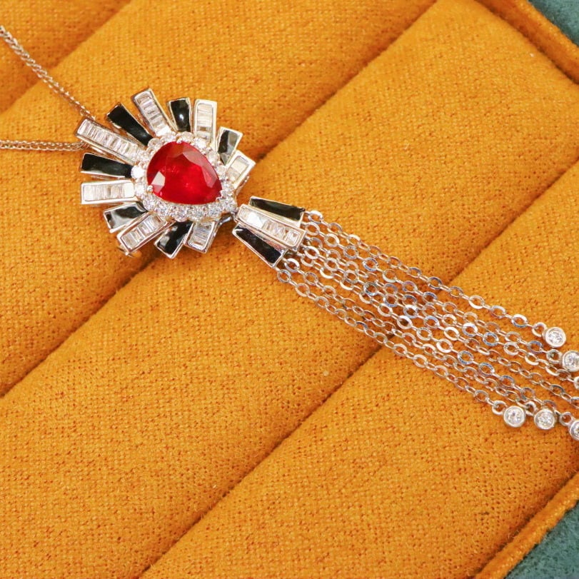 14k Gold 1.56 Ctw Natural Ruby & Diamond Brooch/pendant( Without Chain ) - 4