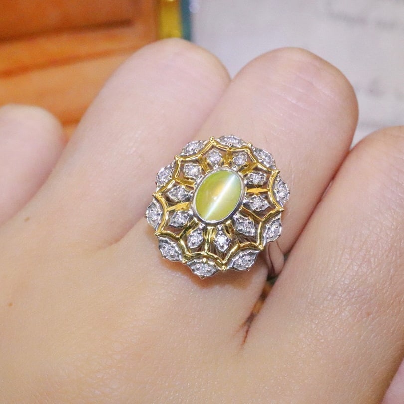14k Gold 1.06 Ctw Natural Chrysoberyl & Diamond Ring - 5